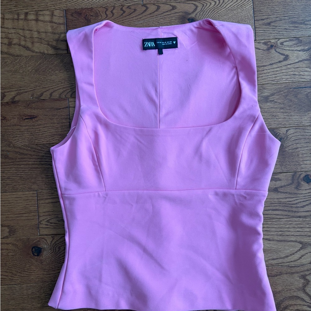 Zara Light Pink Square Neck Tank Top